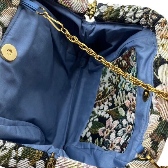 Handmade Tapestry Mini Purse Crossbody Chain Bag with Bill Card Holder Floral - Picture 4 of 14